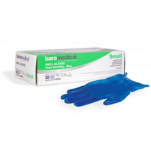 Bare Medical Gloves Vinyl Powder Free, Blue - Box 100