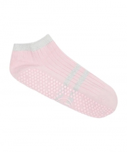 Classic Low Rise Grip Socks Ribbed Metallic Stripe Pastel Pink