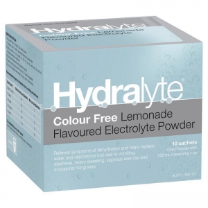 Hydralyte Electrolyte Powder Colour Free Lemonade 4.9g x 10